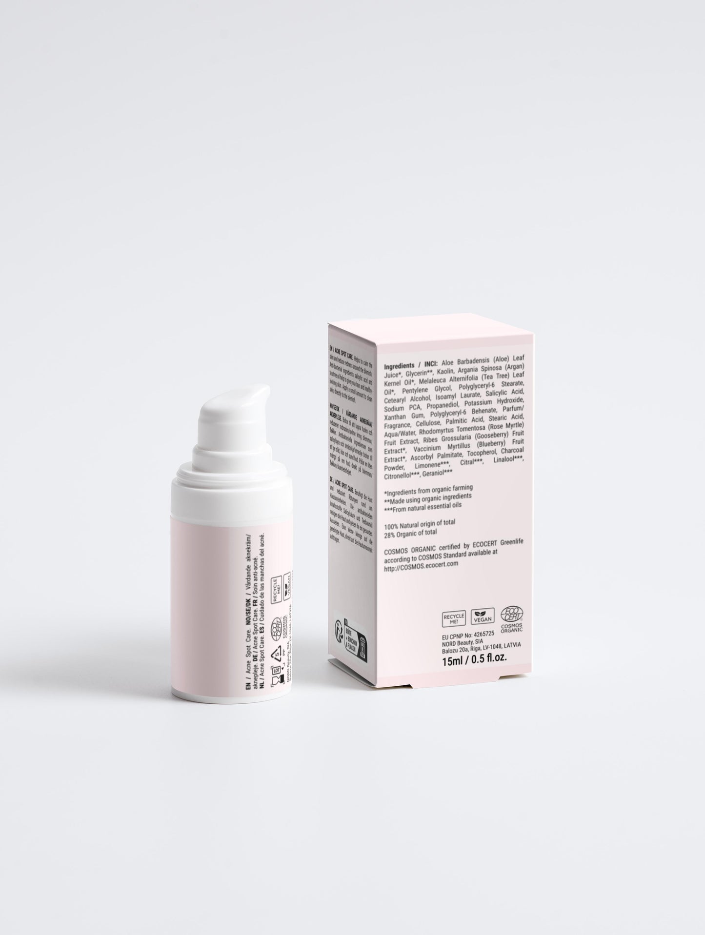 Skincare product with packaging on a light gray background