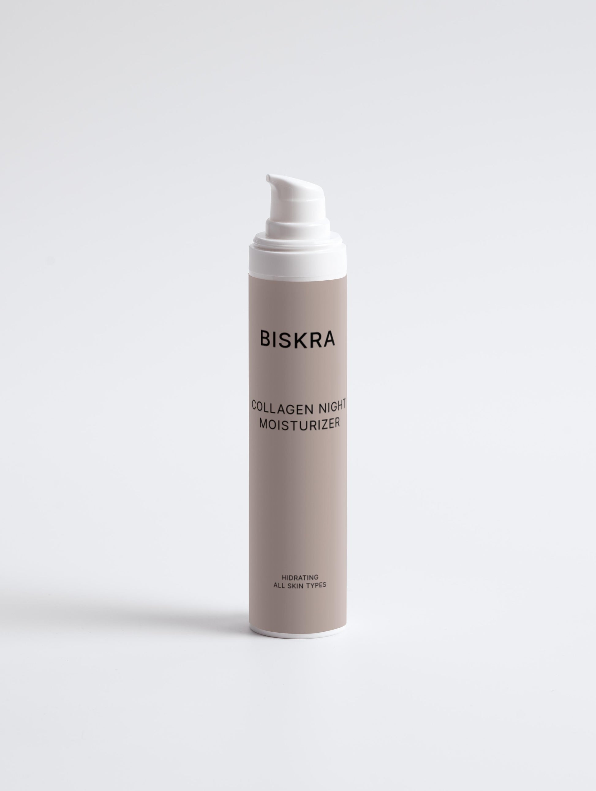 "Collagen Night Moisturizer surrounded by key natural ingredients like cocoa butter and aloe."