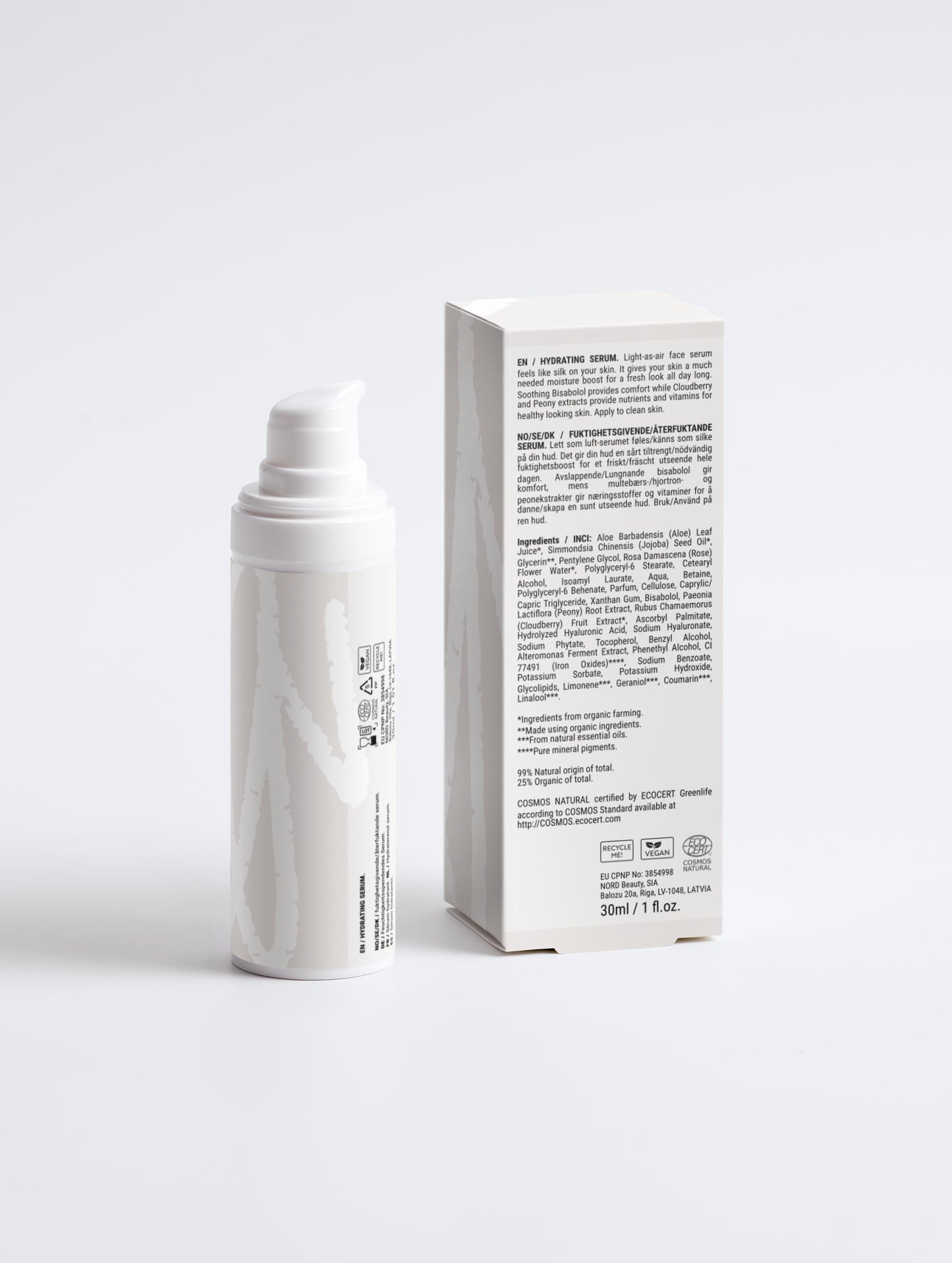 Hydra Face Serum as part of an elegant skincare routine flat lay