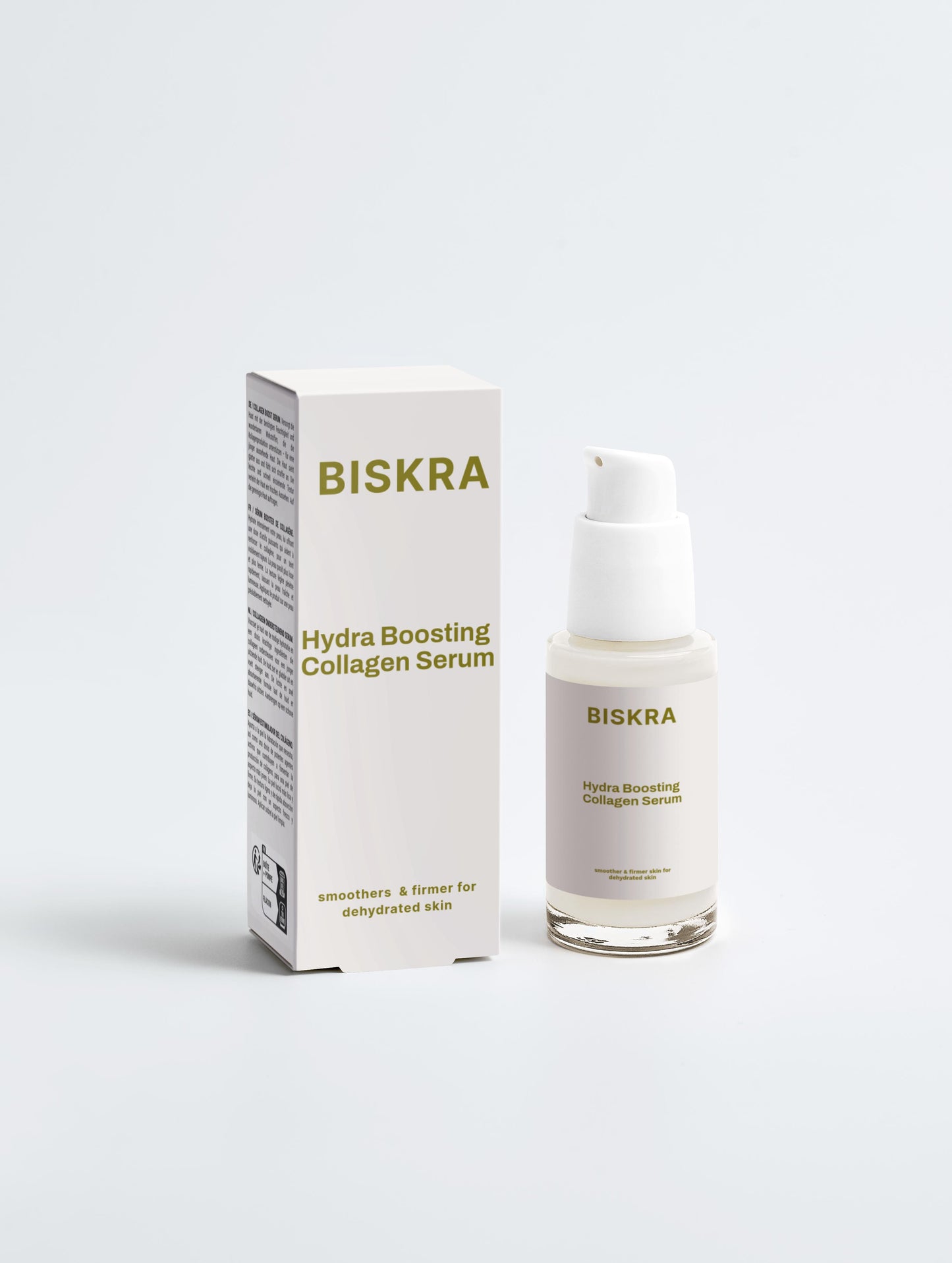 Biskra Hydra Boosting Collagen Serum with packaging on a white background