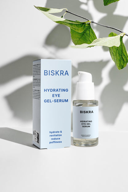 Close-up of Hydra Eye Revitalize Gel Serum with a focus on its soothing, hydrating properties.