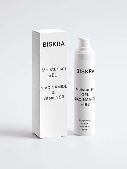 Lightweight gel cream moisturiser with Niacinamide and Vitamin B3 for hydrated, smooth, and radiant skin.