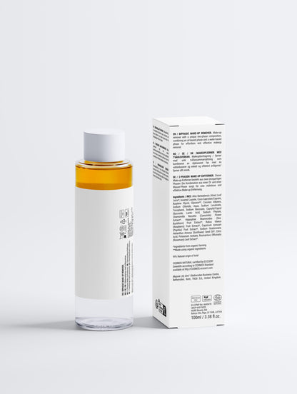 Oil and water-based makeup remover that gently cleanses without stripping the skin.