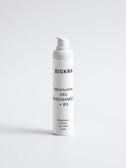 Refreshing gel-based moisturiser enriched with Niacinamide and B3 to reduce pores and nourish skin.